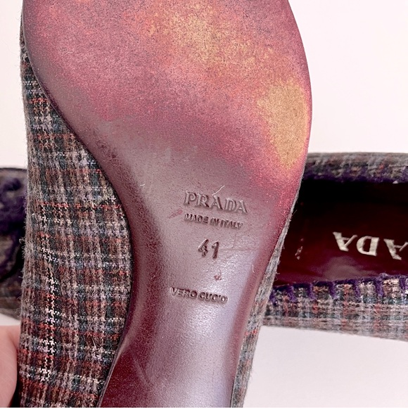 Prada Brown Tweed Purple Croc Embossed Kitten Heels, Size 41 - Picture 9 of 9